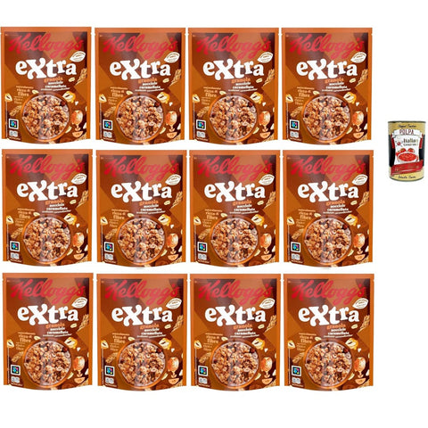 Cereali Extra Haferflocken Cereali Extra "Nocciole Caramellate" | Probieren Sie Karamellisierte Haselnüsse| breakfast Cereals, Müsli mit knusprigem Hafer | 12x 375g Original italienisch inkl. Italian Gourmet Polpa 400g 8032804040014