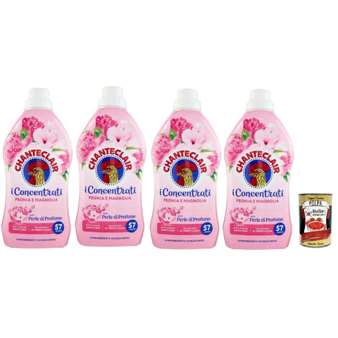Chante Clair Flüssiger Weichspüler Chante Clair Weichspülerkonzentrat mit Pfingstrose und Magnolie, 4 x 1140 ml, langanhaltender Duft für 57 Wäschen, Waschmittel und italienischer Gourmet Fruchtfleischextrakt (400 g) italienisch Original 8032804040014