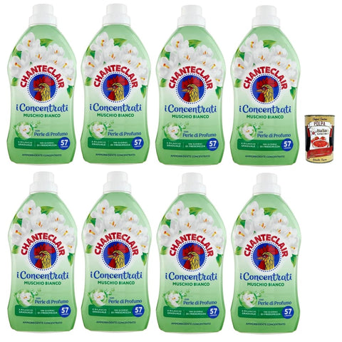Chante Clair Weichspüler Chante Clair I Concentrati Ammorbidente Sublime Muschio Bianco weiße Moschus Weichspüler 8x 1140ml lang anhaltender Duft 57 Wäschen Waschmittel & Italian Gourmet polpa 400g Original italienisch 0