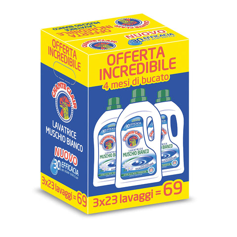 Chanteclair Waschmittel für Waschmaschine mit Duft von weißem Moschus Format x 3 69 Waschgänge 1150 ml italienisch Original