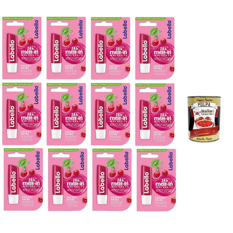 Cherry Shine Lip Pflegestifte & Lippenbalsam Cherry Shine Lip Balm 4,8 g, getönter und pflegender Lippenbalsam mit Kirscharoma, feuchtigkeitsspendender Lippenbalsam 12 x 4.8g Original italienisch inkl. Italian Gourmet Polpa 400g 8032804040014