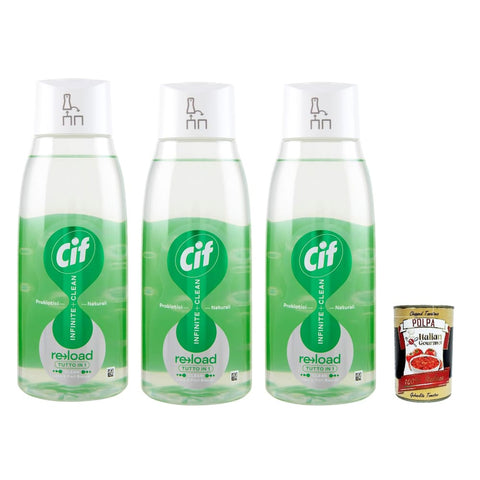 Cif Infinite Reinigungstabletten Cif Infinite Original italienisch inkl. Clean Tutto in 1 Clean Lime & Fiori Bianchi RICARICA 590ml, Mehrzweck-Oberflächenreiniger-Nachfüllpackung, 3 x 590 ml + Italian Gourmet Polpa 400g 8032804040014