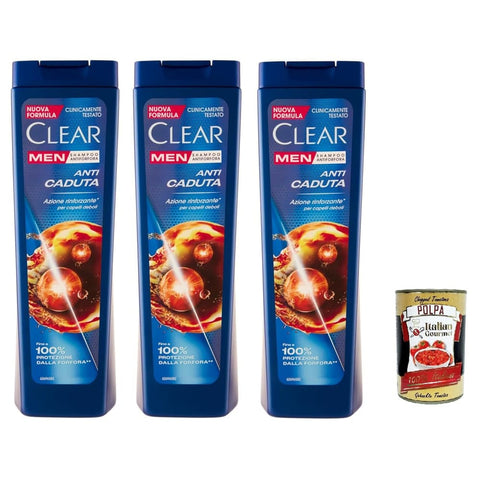 Clear Shampoos Clear ANTI CADUTA Men Shampoo für schwaches Haar - Shampoo Gegen Haarausfall 3x 225ml Original italienisch inkl. Italian Gourmet Polpa 400g 8720181429682