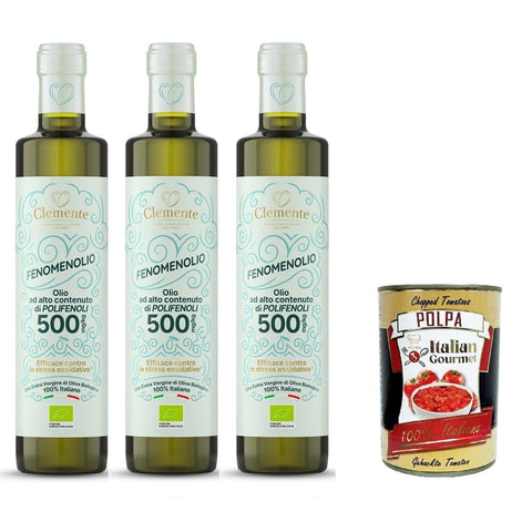 Clemente Oliven Clemente 100% Natives Olivenöl Extra „Fenomenolio“ mit hohem Polyphenolgehalt - 3x500 ml Original italienisch inkl. Italian Gourmet Polpa 400g 8032804040014