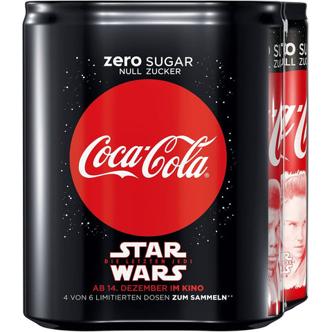 Coca-Cola Cola Coca-Cola Zero Koffeinhaltiges Erfrischungsgetränk in stylischen Dosen mit originalen Coca-Cola Geschmack - null Zucker und ohne Kalorien 6x4x Dose 330 ml