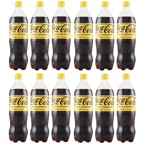 Coca-Cola Cola Coca-Cola Zero Zuccheri Gusto Limone Kohlensäurehaltiges Erfrischungsgetränk, Zuckerfrei, Zitronengeschmack Einweg-PET-Packung 1Lt 12x Original italienisch 5449000227560