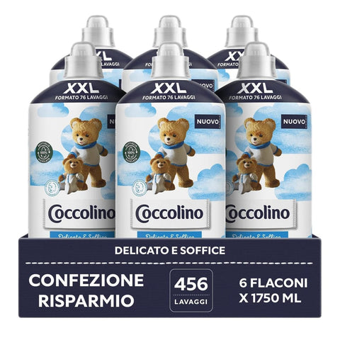 Coccolino Flüssiger Weichspüler Coccolino Weichspülerkonzentrat sanft und weich hypoallergen Größe XXL bis zu 456 Waschgänge à 1750 ml + 6 Stück italienisch Original 8720181352010
