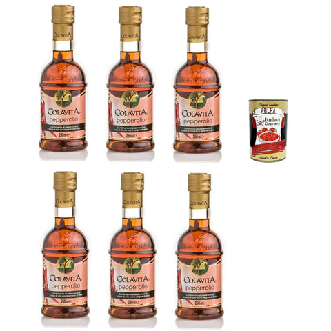 Colavita Pepperolio Pfeffer Natives Olivenöl extra Glasflasche 6x250 Milliliter italienisch Original Pastasauce + kostenlos polpa 400 g