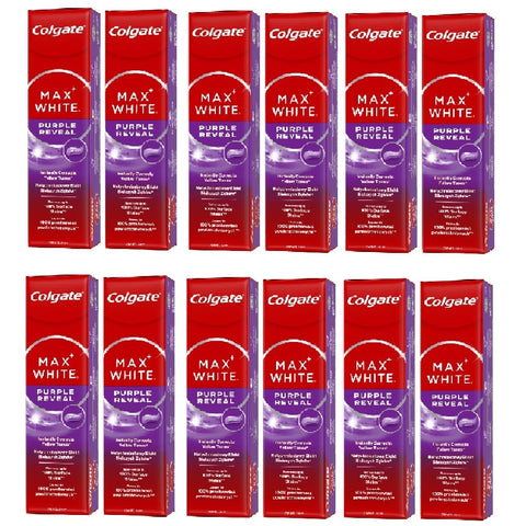Colgate Zahncremes 12x Colgate Max White Purple Reveal Zahnaufhellende Zahnpasta mit Minzgeschmack, 75 ml