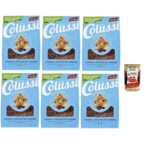 Colussi Brot & Backwaren Colussi Kekse, Rosinen und Zitronenschalen 500 GR 6x Original italienisch inkl. Italian Gourmet Polpa 400g 8002590081157