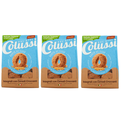 Colussi Integrali con Cereali Croccanti Biscotti con farina di frumento integrale e cereali croccanti Kekse mit Vollkornmehl und knusprigen Cerealien 300g Beutel 3x Original italienisch