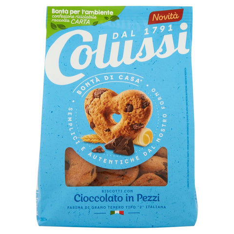 Colussi Kekse Colussi Biscotti Frollino con Cioccolato in Pezzi Butterkekse mit Schokoladenstückchen Kekse 300 g italienisch Original 8002590075293