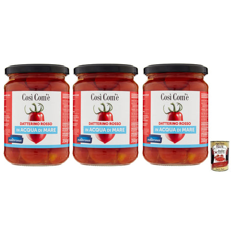 Cosi Com'è Datterino Rosso,Rote Datterino Tomate im Meerwasser,Italienische Tomaten, 350 g Glas italienisch Original