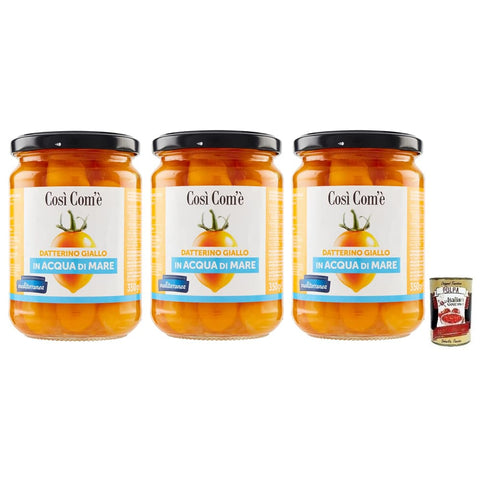 Cosi com'è Gemüse Cosi com'è Così Com'è Datterino Giallo,Gelbe Datterino-Tomate im Meerwasser,Italienische Tomaten, 350g Glas 3x Original italienisch inkl. Italian Gourmet Polpa di Pomodoro 400g Dose 8017995200768