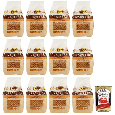 Crich Crackers Crich Crackers Integrali,Ballaststoffreiche Vollkorncracker Cracker mit Sauerteig 750g 12x Original italienisch inkl. Italian Gourmet Polpa di Pomodoro 400g Dose 8008620009245