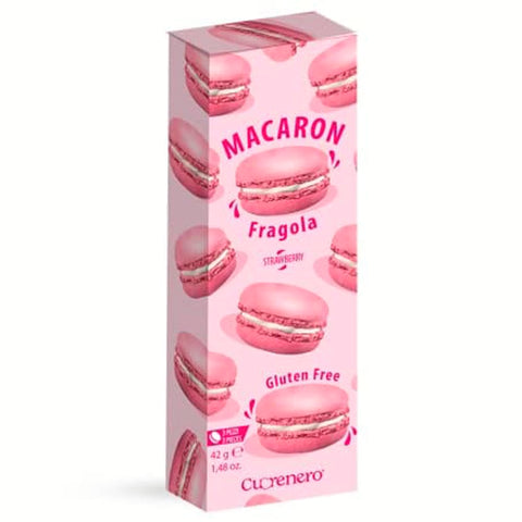Cuorenero Kekse Cuorenero 3 Macarons mit Erdbeergeschmack | Glutenfreies Macaron im Koffer | Erdbeer-Macaron-Geschmack | Erdbeer-Sahne-Kekse - 42 Gr. Original italienisch 8019980029248