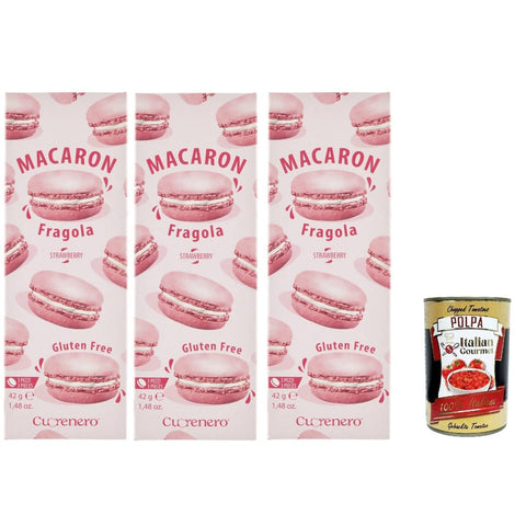Cuorenero Snack Kuchen & Backwaren Cuorenero Macaron Fragola, gluten frei, gluten free, Kosher, Macaron Erdbeercreme 3x 42g Original italienisch inkl. Italian Gourmet Polpa 400g 8032804040014