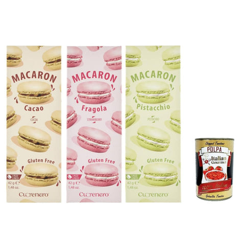 Cuorenero Snack Kuchen & Backwaren Cuorenero Macaron Testpaket, gluten frei, gluten free, Kosher, Macaron Schokoalde 3x 42g Original italienisch inkl. Italian Gourmet Polpa 400g 8019980029248