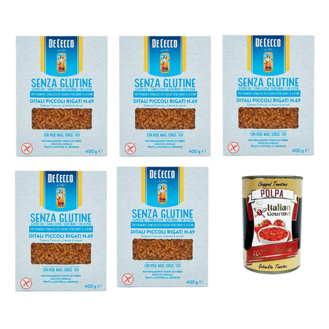 De Cecco Ditali Piccoli Rigati senza Glutine No. 23 Glutenfrei 100% Italienisch Pasta Nudeln gluten free 5x400 G italienisch Original + kostenlos polpa 400 g