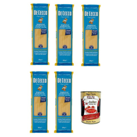 De Cecco Spaghettoni quadrati N°413 100% Italienisch Pasta Nudeln 5x500 g italienisch Original + kostenlos Polpa 400 g