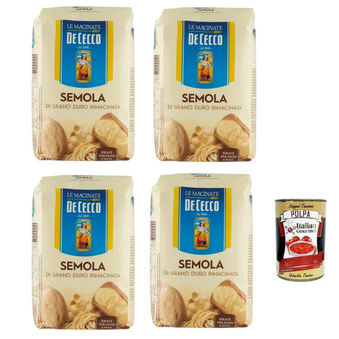 DE CECCO Koch- & Backzutaten DE CECCO Hartweizengrieß - Semola di grano duro rimacinata, Grieß durum 4x 1kg Original italienisch inkl. Italian Gourmet Polpa 400g 8001250861764