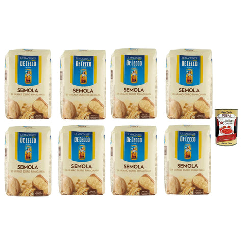 De Cecco Hartweizengrieß - Semola di grano duro rimacinata Grieß durum 8x1 kg italienisch Original Pastasauce + kostenlos polpa 400 g