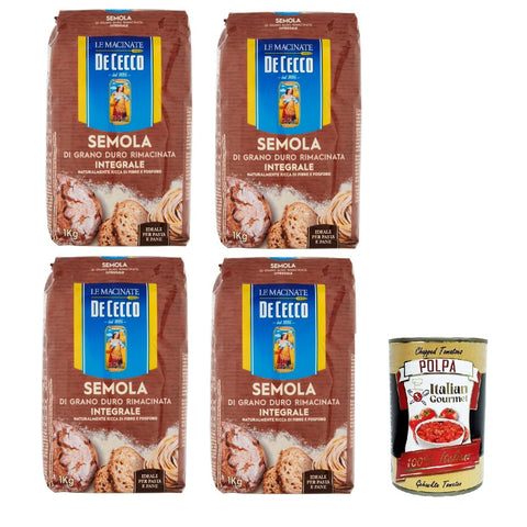 De Cecco Semola di Grano Duro Integrale Vollkorn Hartweizengrieß ideal für Pasta und Brot 4x1kg Original italienisch
