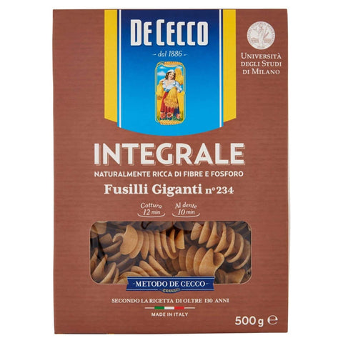 De Cecco Kurze Pasta De Cecco Fusilli Giganti n° 234 Integrali Vollkornnudeln Nudeln Hartweizengrieß Pasta Vollkorn Packung 500g italienisch Original 8001250006202