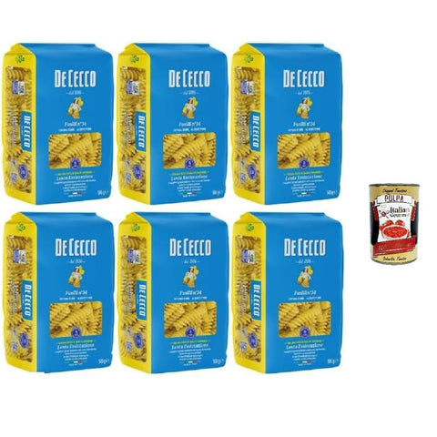 DE CECCO Kurze Pasta DE CECCO Fusilli Pasta, 6 x 500g Packungen, Italienische Hartweizengriess-Nudeln Original italienisch inkl. Italian Gourmet Polpa 400g