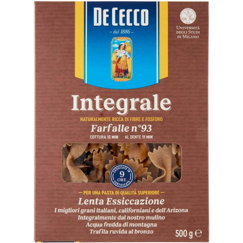 De Cecco Kurze Pasta De Cecco Pasta De Cecco Farfalle integrali n. 93 Vollkor Nudeln 10x 500 g italienisch Original 8001250006189