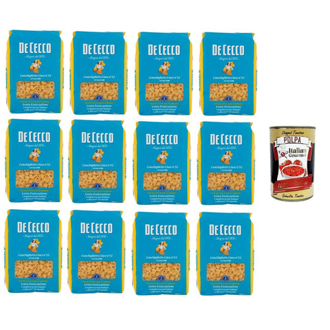 DE CECCO Längliche Pasta DE CECCO Conchigliette Lisce N°52 100% Italienisch Pasta Nudeln 12x 500gr Original italienisch inkl. Italian Gourmet Polpa 400g 8001250120526