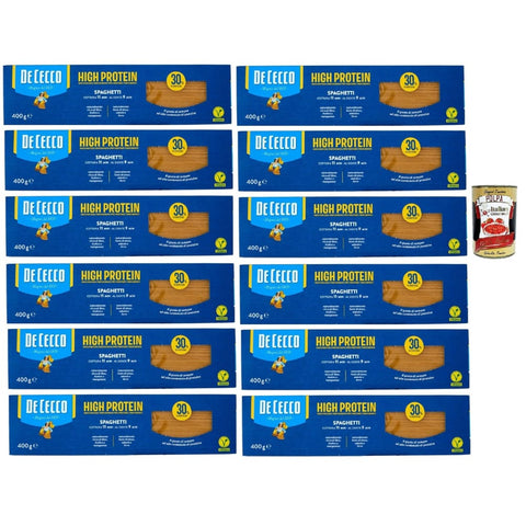 DE CECCO Längliche Pasta DE CECCO Spaghetti Nr. 12, High protein, Italienische Hartweizennudeln, 12 Packungen à 400g, Pasta aus 100% italienischem Hartweizen Original italienisch inkl. Italian Gourmet Polpa 400g 8032804040014