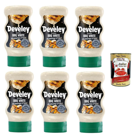 Develey Koch- & Backzutaten Develey Salsa BBQ WHITE Alabama Style WEISSE BBQ-Sauce Cremig und würzig mit schwarzem Pfeffer 6x250 g italienisch Original + kostenlos Polpa 400 g 4006824999595
