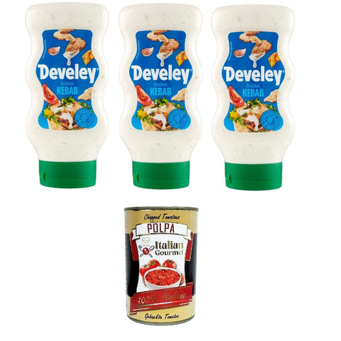 Develey Salsas Develey Salsa Sauce squeeze KEBAB Wiederverschließbare Verpackung 3x410 ml italienisch Original + kostenlos polpa 400 g 4006824997317