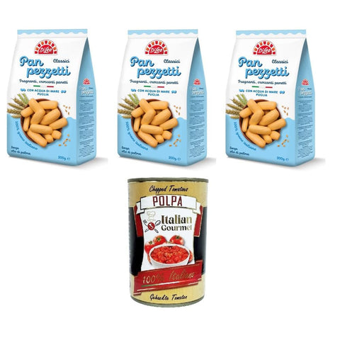 Di Leo Panpezzetti Knäckebrot Di Leo Panpezzetti classici con acqua di mare Klassische Panpezzetti mit Meerwasser - 3x200 gr. Original italienisch inkl. Italian Gourmet Polpa di Pomodoro 400g 8032804040014
