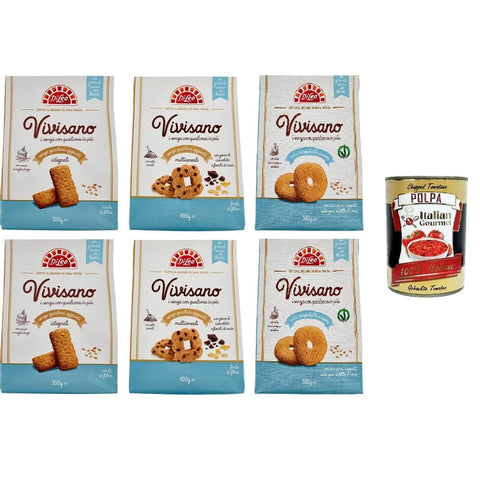 Di Leo VIvisano Kekse Di Leo VIvisano Testpaket Biscotti Milch- und eifreie Vollkorn- und Mehrkornkekse mit Schokoladenstückchen 4x500 2x430 gr Original italienisch inkl. Italian Gourmet Polpa 400g 8032804040014