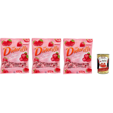 Dietor Snack Kuchen & Backwaren Dietor My Dietorelle Caramelle Gommose al Gusto di Fragola, Gummibonbonbons mit dem Erdbeergeschmack, 100% vegan, Zucker ohne glutenfrei, 3x 70 g italienisch Original 8032804040014