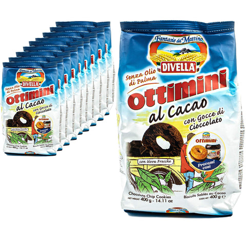 Divella 10er Pack Ottimini Biscotti al Cacao in Packung - Biscuits Chip Cookies Butter Kekse mit Kakao veredelt traditionell (Süßigkeiten aus Italien) 400 g Original italienisch