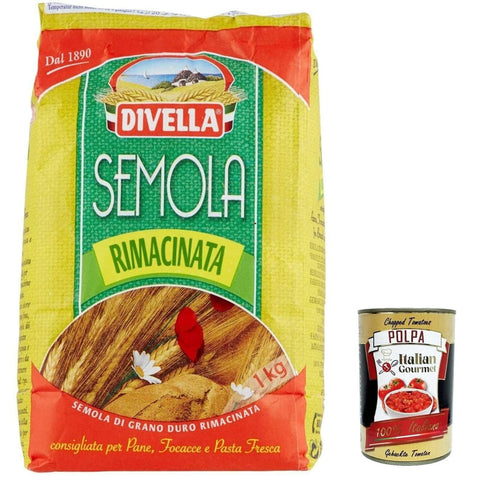 Divella Koch- & Backzutaten Divella Semola Di Grano Duro Rimacinata Hartweizengries 1kg 4x Original italienisch inkl. Italian Gourmet Polpa 400g 8005121004137