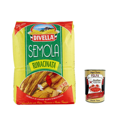 Divella Koch- & Backzutaten Divella Semola Di Grano Duro Rimacinata Hartweizengries 5kg Original italienisch inkl. Italian Gourmet Polpa 400g 8005121201017