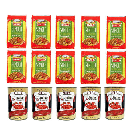 Divella Koch- & Backzutaten Divella Testpaket Hartweizengrieß - Semola di Grano Duro Divella 10x1 kg und Italian Gourmet Polpa di pomodoro Fein gehacktes Tomatenmark 5x400 g italienisch 8005121004137