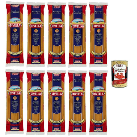 Divella Längliche Pasta Divella Pasta 100% Italienisch Vermicelli N° 7, Nudeln aus Hartweizengrieß, Kochen 9 Minuten 10x 500g Original italienisch inkl. Italian Gourmet Polpa 400g 8005121000078