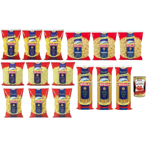 Divella Längliche Pasta Divella Pasta Testpaket Ziti - Rotelle - Orecchiette - Stelline - Pipe Rigate, Italienische Nudeln aus Hartweizengrieß, 15x 500 g Original italienisch inkl. Italian Gourmet Polpa 400g 8032804040014