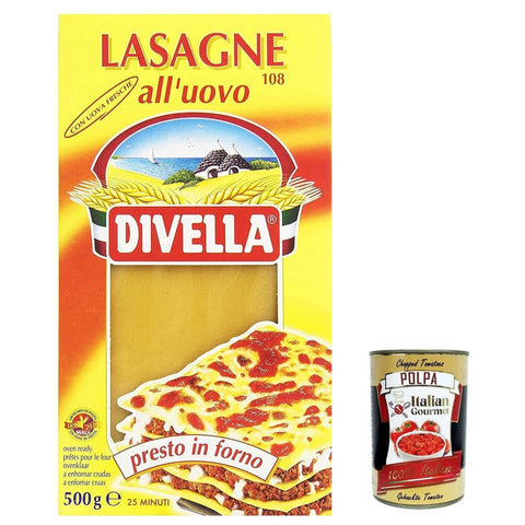 Divella Nudeln & Pasta Divella Pasta Lasagne all'uovo, 100% italienische Pasta, Eiernudeln, Pasta mit Ei n.108 500g 12x Original italienisch inkl. Italian Gourmet Polpa 400g 8005121041088