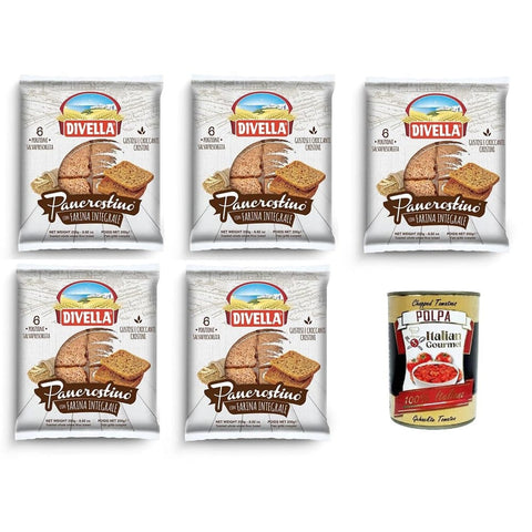 Divella Pancrostino Abgepackte Gebäckstücke Divella Pancrostino con Farina Integrale Pancrostini mit Vollkornmehl 5x250 g italienisch Original + kostenlos polpa 400 g 8032804040014
