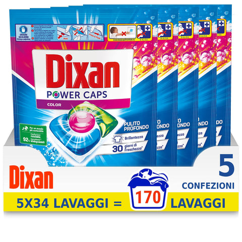 Dixan Power Caps Color Waschmittel Kapseln 5er Pack (5x34 Waschladungen) italienisch Original
