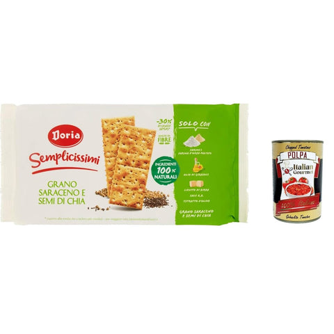 Doria Crackers Doria - Semplicissimi Cracker Grano Saraceno e Semi di Chia Cracker Buchweizen und Chiasamen 245 g 6x italienisch Original + kostenlos polpa 400 g 8000605220003