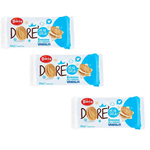 Doria Dorè Kekse mit Vanille 8 Portionen (4 Kekse) snack cookies riegel 3x 304 g italienisch Original