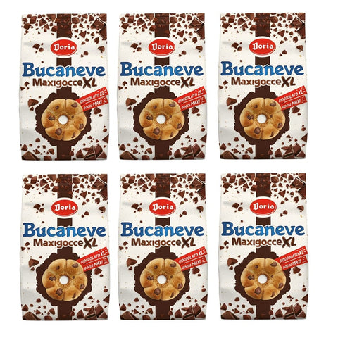 Doria Kekse Doria Bucaneve Maxigocce XL Frollini con Gocce di Cioccolato Kekse mit Schokoladentropfen Biscuits Cookie 300g Ideal für Ihr Frühstück oder Ihren Snack 6x Original italienisch 8000605150324