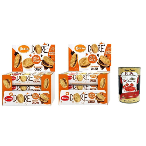 Doria Kekse Doria Dore' Biscotti Frollini con Ripieno al Cacao, Mürbeteig Kekse mit Kakaofüllung, Multipack 2x BOX 20x 75g Original italienisch inkl. Italian Gourmet Polpa 400g 8000605091221